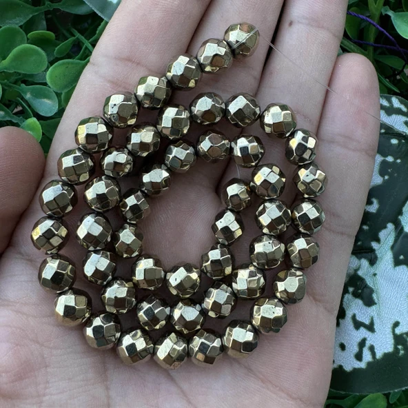 Fasetli Küre Soft Gold Hematit Taşı 8 MM ürün görseli 1
