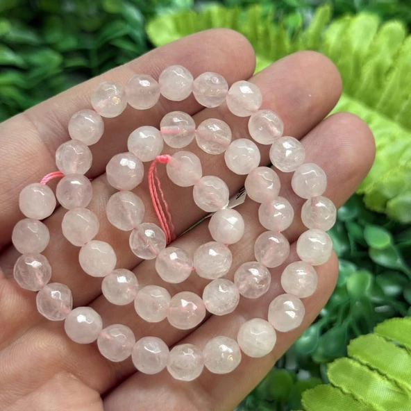 Faset Kesimli Küre Pembe Kuvars Taşı 8 MM ürün görseli 1