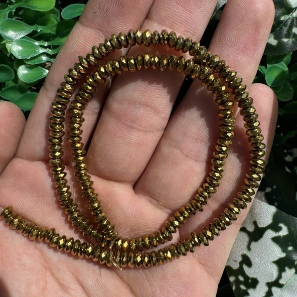 Fasetli Rondela Gold Hematit Taşı 4x2 MM ürün görseli 1
