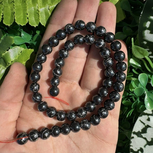 Küre Çizgili Gümüş Hematit Taşı 8 MM ürün görseli 1