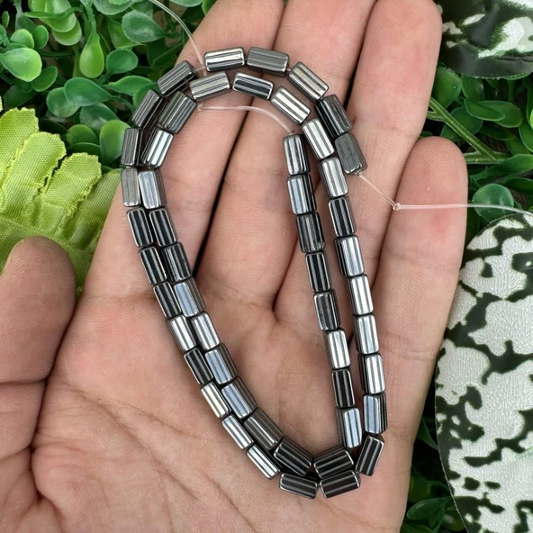 Çizgili Dikdörtgen Füme Hematit Taşı 4x8 MM ürün görseli 1