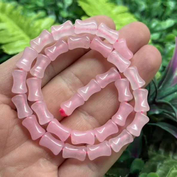 Eğik Silindir Pembe Kuvars Taşı 8x12 MM ürün görseli 1