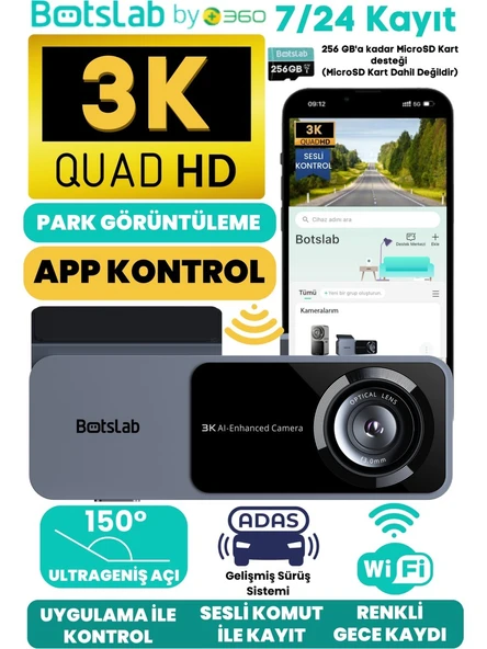 Botslab Hk50 Wi-fi 1620p 150° Ultra Geniş Açı Gece Görüşlü Akıllı Araç Içi kamera ürün görseli 1