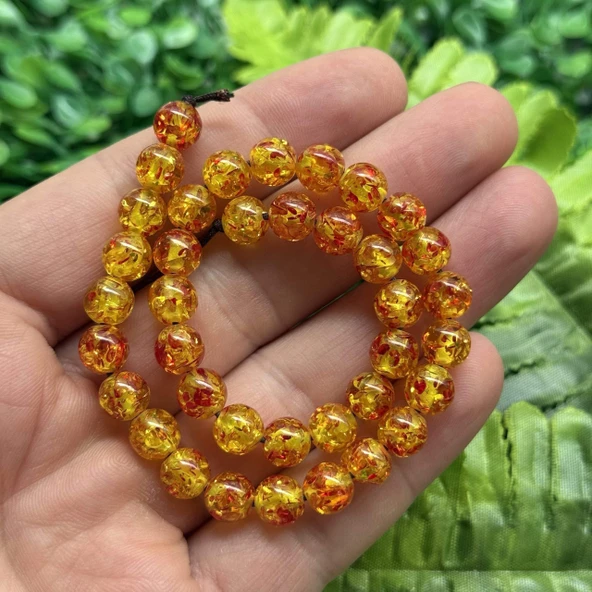 8 MM Küre Sarı Kehribar Benzetmesi Sıkma Boncuk ürün görseli 1