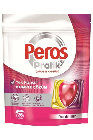 Peros Pratik Matik Çamaşır Deterjanı Kapsülü - Tableti 26 Adet Renkliler ürün görseli 1