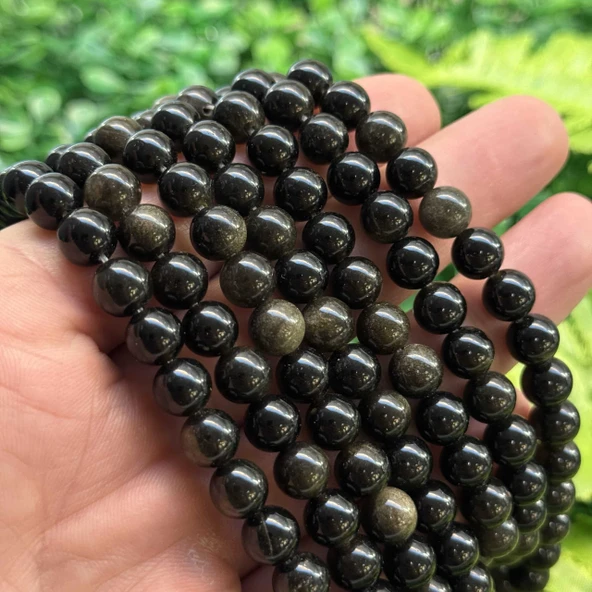 Küre Gold Obsidyen Taşı 8 MM - Resim 2
