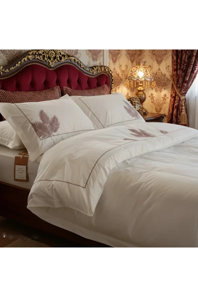 KRC HOME Premium %100 Pamuk Çift Kişilik Nakışlı Nevresim Takımı - 4 Parça ürün görseli 1