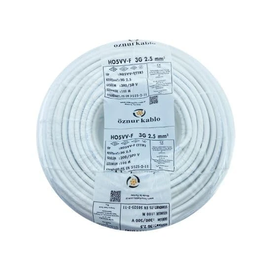 ÖZNUR 25MT 3X2,5MM TTR BAKIR ELEKTRİK KABLOSU BEYAZ ürün görseli 1