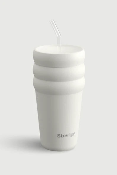 STEVIG 3 BUBBLE TWO-CAP STRAW TUMBLER ÇELİK TERMOS 600 ML WHITE STONE ST-249 ürün görseli 1