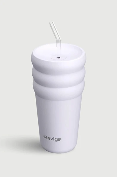 STEVIG 3 BUBBLE TWO-CAP STRAW TUMBLER ÇELİK TERMOS 600 ML LILAC HINT ST-245 ürün görseli 1