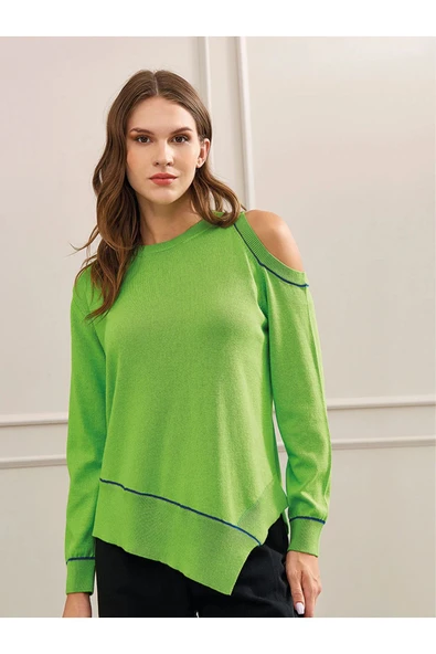 Unique Mode Tek Omuz Oversize Minimalist Kadın Triko - Resim 2