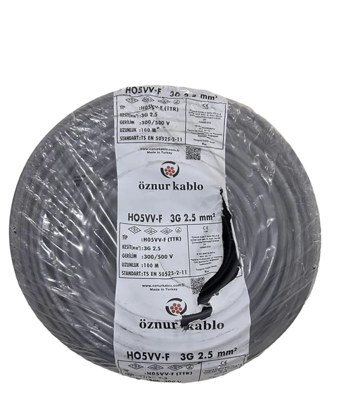 ÖZNUR 60MT 3X2,5MM TTR BAKIR ELEKTRİK KABLOSU SİYAH ürün görseli 1