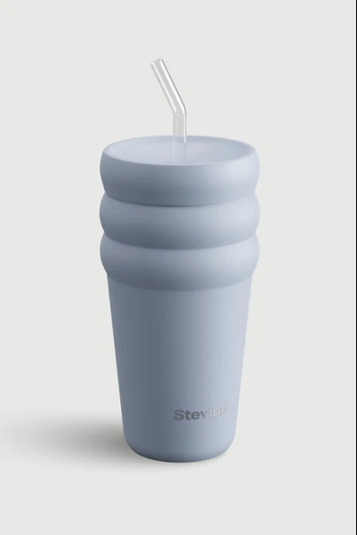 STEVIG 3 BUBBLE TWO-CAP STRAW TUMBLER ÇELİK TERMOS 600 ML ZEN BLUE ST-246 ürün görseli 1