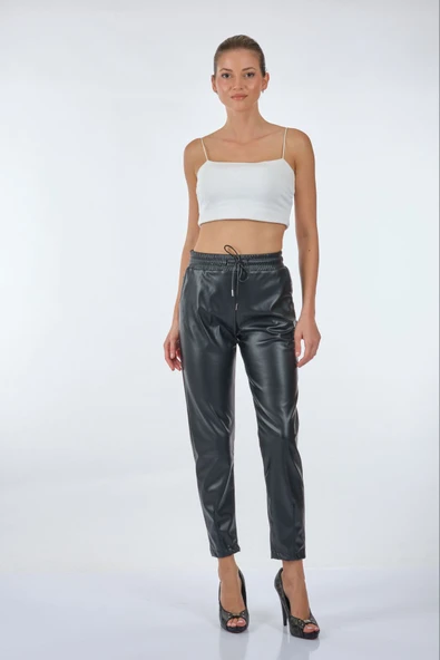 Ysatis Kadın Deri Look Midi Spor Pantolon - Günlük Şık Kombinler ürün görseli 1