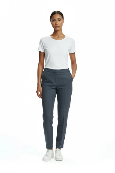 Ekol Minimalist Kadın Pantolon - Yüksek Bel Slim Fit Midi ürün görseli 1
