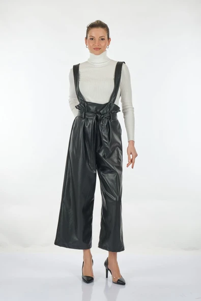 Ysatis Kadın Oversize Deri Look Midi Tulum - Bel Bağlamalı ürün görseli 1