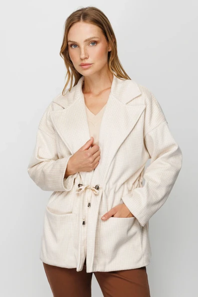 On Oversize Midi Kadın Mont - Kareli Desen - Minimalist Tarz ürün görseli 1