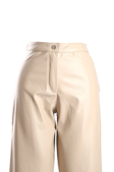 Vedi Minimalist Deri Yüksek Bel Geniş Paça Kadın Pantolon - Günlük & Şık ürün görseli 1