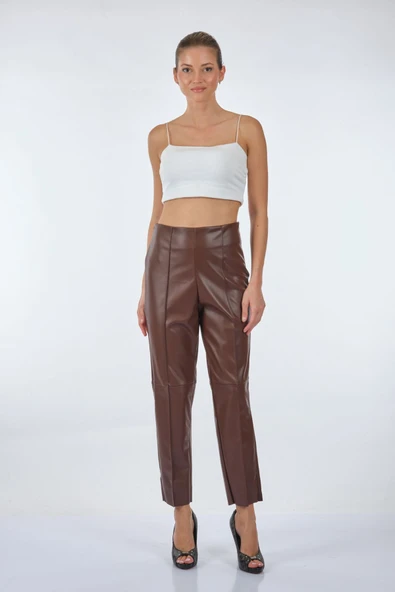 Ysatis Minimalist Deri Crop Pantolon - Yüksek Bel, Şık, Günlük & Gece ürün görseli 1