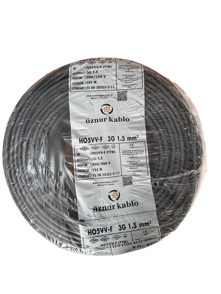 ÖZNUR 35MT 3X1,5MM TTR BAKIR ELEKTRİK KABLOSU SİYAH ürün görseli 1