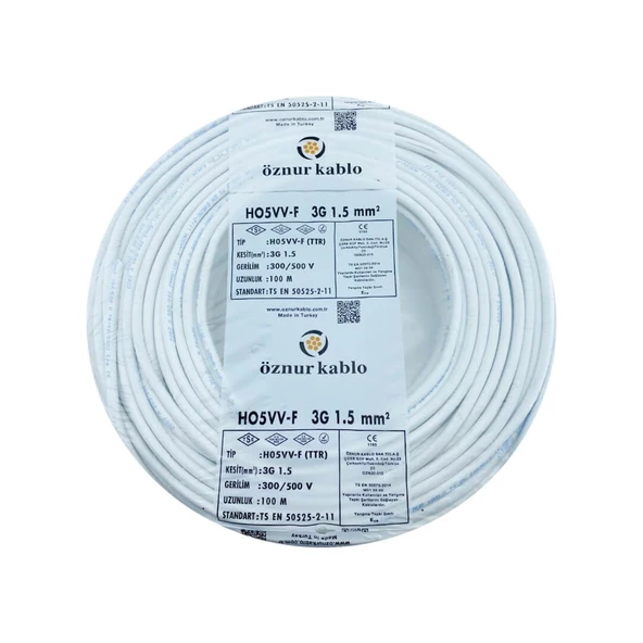 ÖZNUR 70MT 3X1,5MM TTR BAKIR ELEKTRİK KABLOSU BEYAZ ürün görseli 1