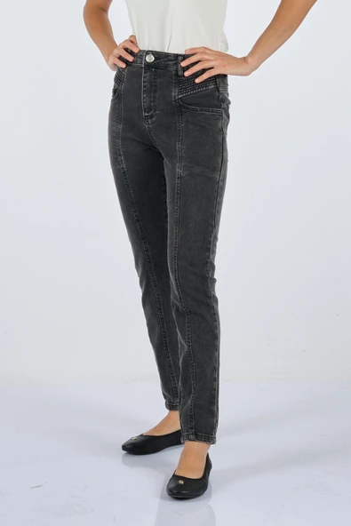 Bsb Minimalist Yüksek Bel Dar Paça Jean Pantolon - Günlük Stil ürün görseli 1