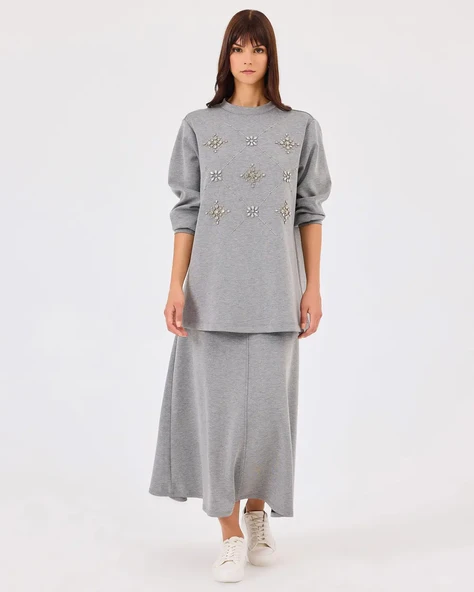Scl Kadın Yuvarlak Yaka Taşlı  Sweatshirt 10002422311004 ürün görseli 1
