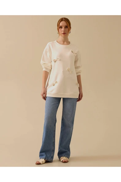 Scl Kadın Yuvarlak Yaka Taş Detaylı Sweatshirt 10002422311020 ürün görseli 1