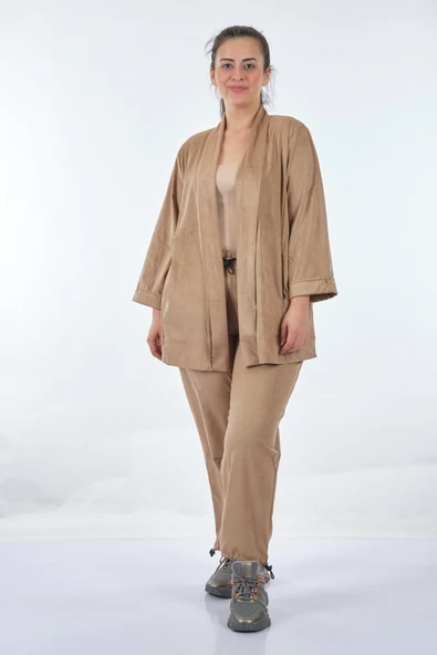 Vedi-bb Oversize Kadife Ceket Takım - Minimalist Günlük Stil - 3/4 Kol ürün görseli 1