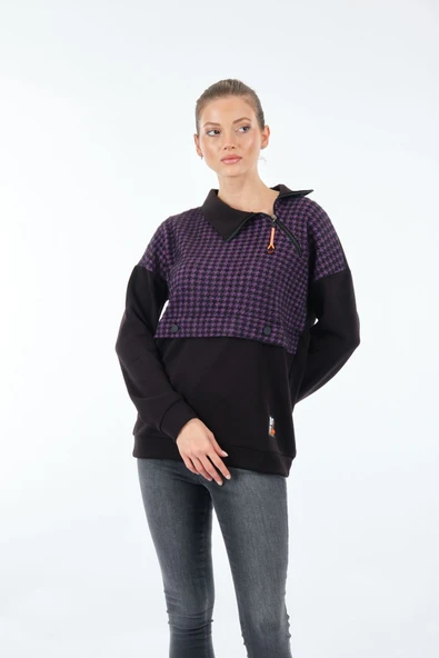 Vedi Oversize Yaka Detaylı Kadın Sweatshirt - Minimalist Trend ürün görseli 1
