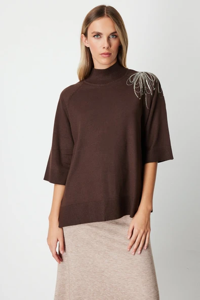 On Oversize 3/4 Kol Minimalist Kadın Kazak - Günlük Şıklık ürün görseli 1