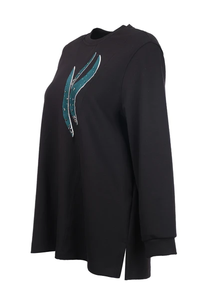 büyük beden desenli taş i̇şlemeli sweatshirt Gala-Xi ürün görseli 1