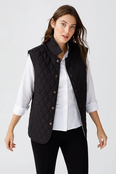 Desen Kolsuz Kapitone Yelek - Minimalist Oversize Günlük ürün görseli 1