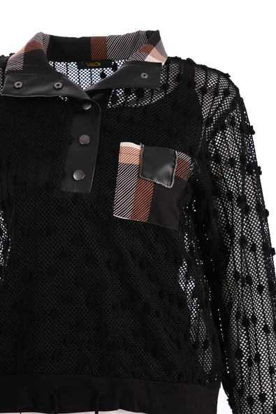 Vedi Oversize Uzun Kol Minimalist File Detaylı Kadın Bluz ürün görseli 1