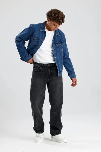 Özel Üretim Orta Koyu Indigo Denim Trucker Zarif Rahat Konforlu Tom32 Erkek Jean Ceket ürün görseli 1