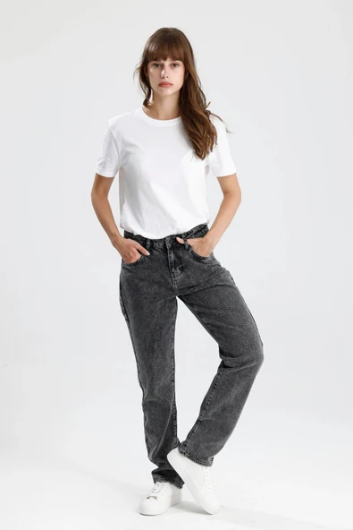 Özel Üretim %100 Pamuk Koyu Indigo Denim Nefes Alabilir Hafif Bol Ricky15 Kadın Jean Pantolon ürün görseli 1