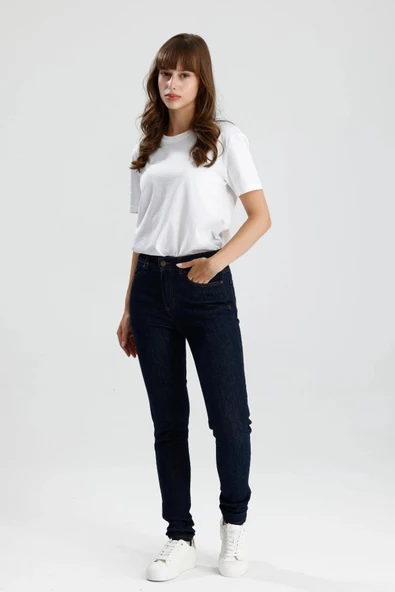 Yeni Sezon Koyu Indigo Denim Rahat Esnek Şık Yumuşak Mira12 Skinny Fit Kalıp Kadın Jean Pantolon ürün görseli 1