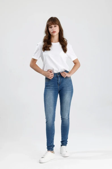 Özel Üretim Vintage Renkte Indigo Denim Rahat Doğal Yumuşak Mira12 Skinny Fit Kadın Jean Pantolon ürün görseli 1