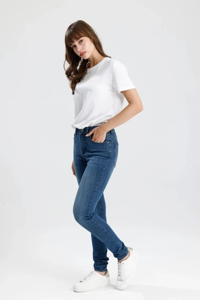 Özel Tasarım Orta Koyulukta Indigo Denim Rahat Doğal Yumuşak Mira12 Skinny Fit Kadın Jean Pantolon ürün görseli 1