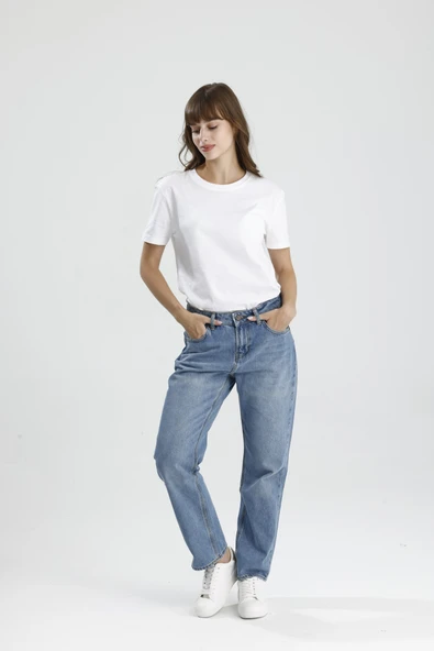 Özel Tasarım Bol Rahat Açık Tonlu Indigo Denim Ricky15 Boyfriend Fit Kadın Jean Pantolon ürün görseli 1