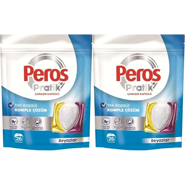 Peros Pratik Matik Çamaşır Deterjanı Kapsülü - Tableti 52 Adet Beyazlar (2PK*26) ürün görseli 1