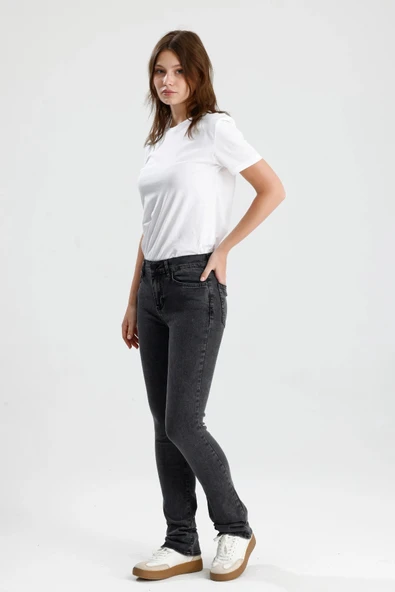 Yeni Sezon Boot Cut Monica24 Koyu Gri Denim Düz Kesim Sade Şık Kadın Jean Pantolon ürün görseli 1