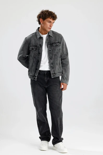 Özel Üretim %100 Pamuk Gri Denim Rahat Konforlu Tom32 Erkek Klasik Trucker Jean Ceket ürün görseli 1
