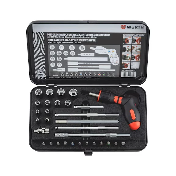 WÜRTH Tabanca Tipi Cırcır Magazinli Tornavida Seti 37 Parça | LED Işıklı Ergonomik Tasarım ürün görseli 1