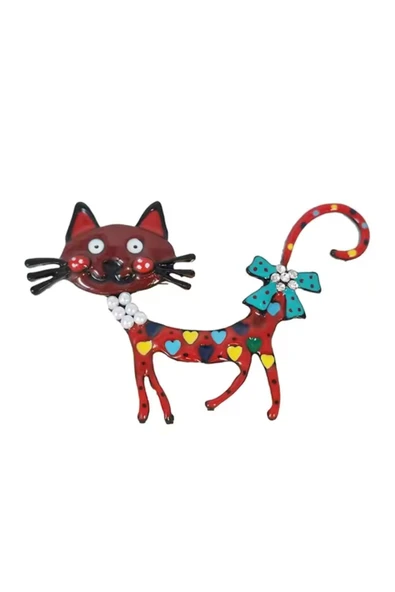 Neşeli Kedi Figürlü Canlı Renkli Broş - Resim 2