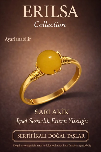 Sertifikalı İçsel Sessizlik Enerji Yüzüğü – Sarı Akik Taşı Ayarlamalı Gold İnce Başak Oğlak Burcu ürün görseli 1