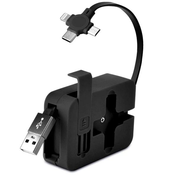 Cep Tipi Telefon Tutuculu Makaralı Uzayıp Kısalabilen 3'ü 1 Arada USB Şarj Kablosu (5250) ürün görseli 1
