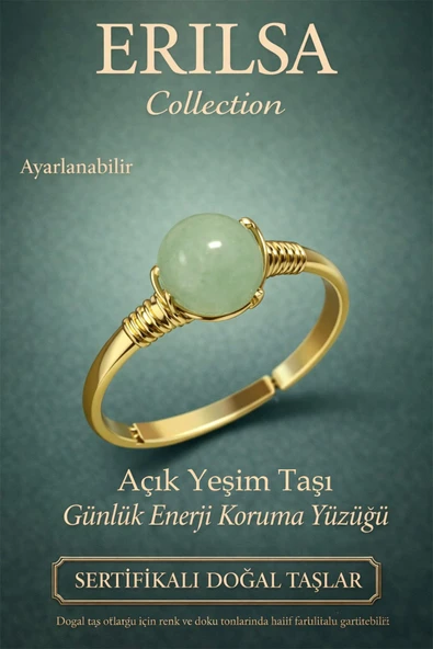 Sertifikalı Günlük Enerji Koruma Yüzüğü – Yeşim Taşı Ayarlanabilir Gold İnce Terazi Balık Burcu ürün görseli 1