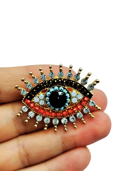 Nazar Göz Tasarımlı Kristal Taşlı Broş – Enerji Koruyucu Şık Aksesuar (Evil Eye Crystal Brooch) ürün görseli 1
