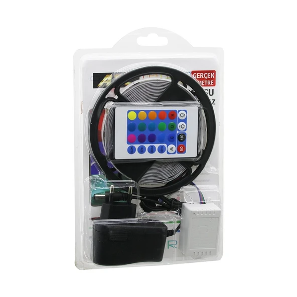 ATC LED STRIP EL-07-RUS-K  5MT  KUMANDALI - ADAPTÖRLÜ RGB RENKLİ ŞERİT LED IP65=SU GEÇİRMEZ SMD=2835 54LEDs/m (5250) ürün görseli 1